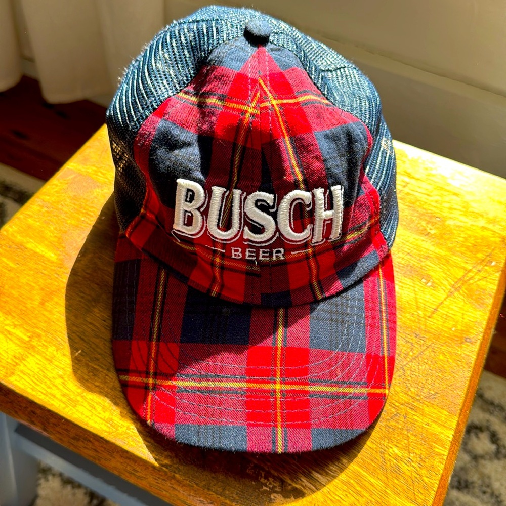 Vintage Busch Beer Plaid Bill‎ Adjustable Ball Cap